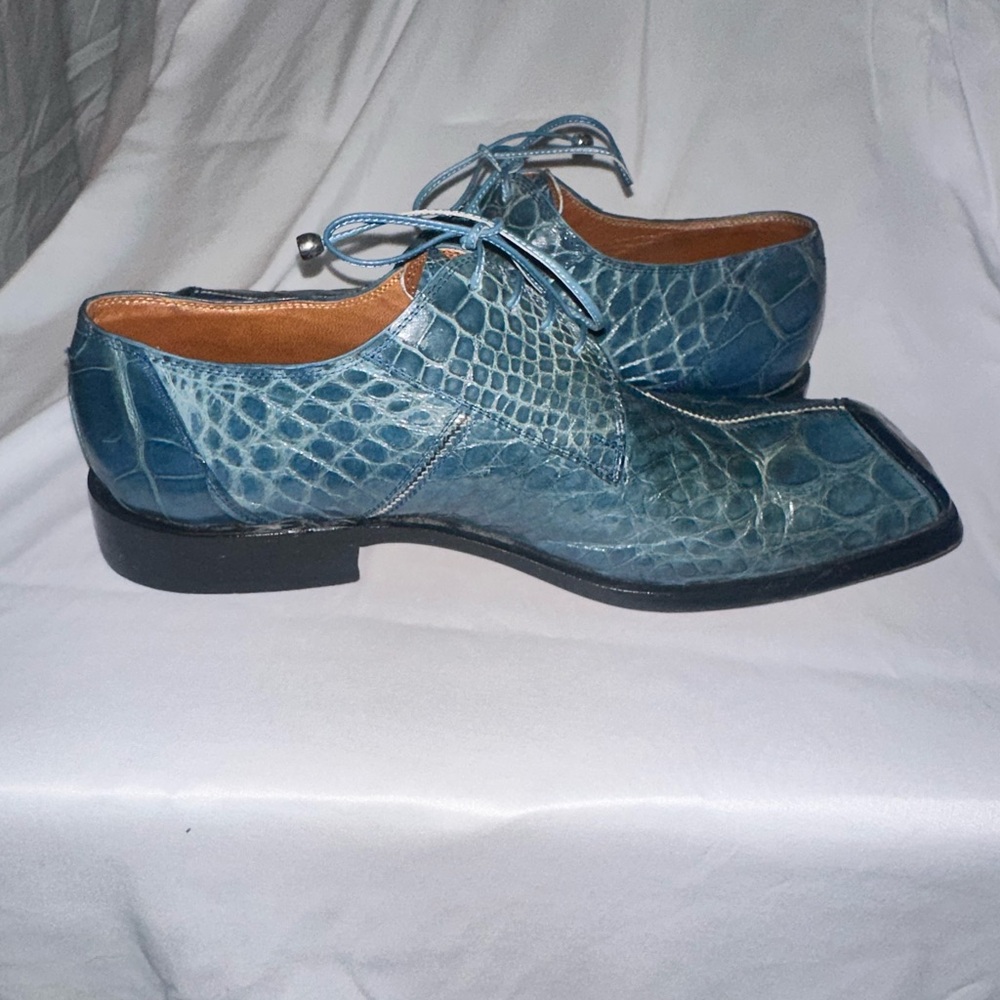 Vintage Matteo & Massim Men's Blue Genuine Crocodile Shoes size 10 with belt 40 - Picture 4 of 15